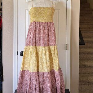 All in Favor Multi-Floral Spaghetti Strap Midi Lined Sun Dress Size Large NEW
